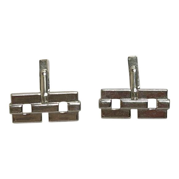 Vintage Swank Mid Century Modern Cufflinks Square Link Silver Tone - Picture 2 of 6